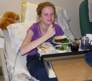 Hailey in the hospital upon diagnosis